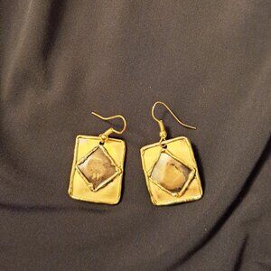 Artisan mixed stressed metal abstract dangle hook earrings